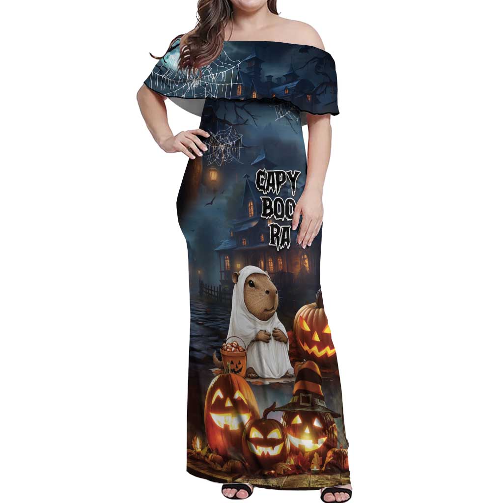 Capy-Boo-Ra Halloween Personalized Off Shoulder Maxi Dress Capybara Funny Spooky Ghost - Wonder Print Shop