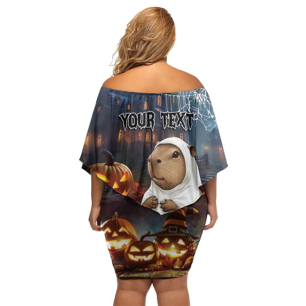 Capy-Boo-Ra Halloween Personalized Off Shoulder Short Dress Capybara Funny Spooky Ghost - Wonder Print Shop