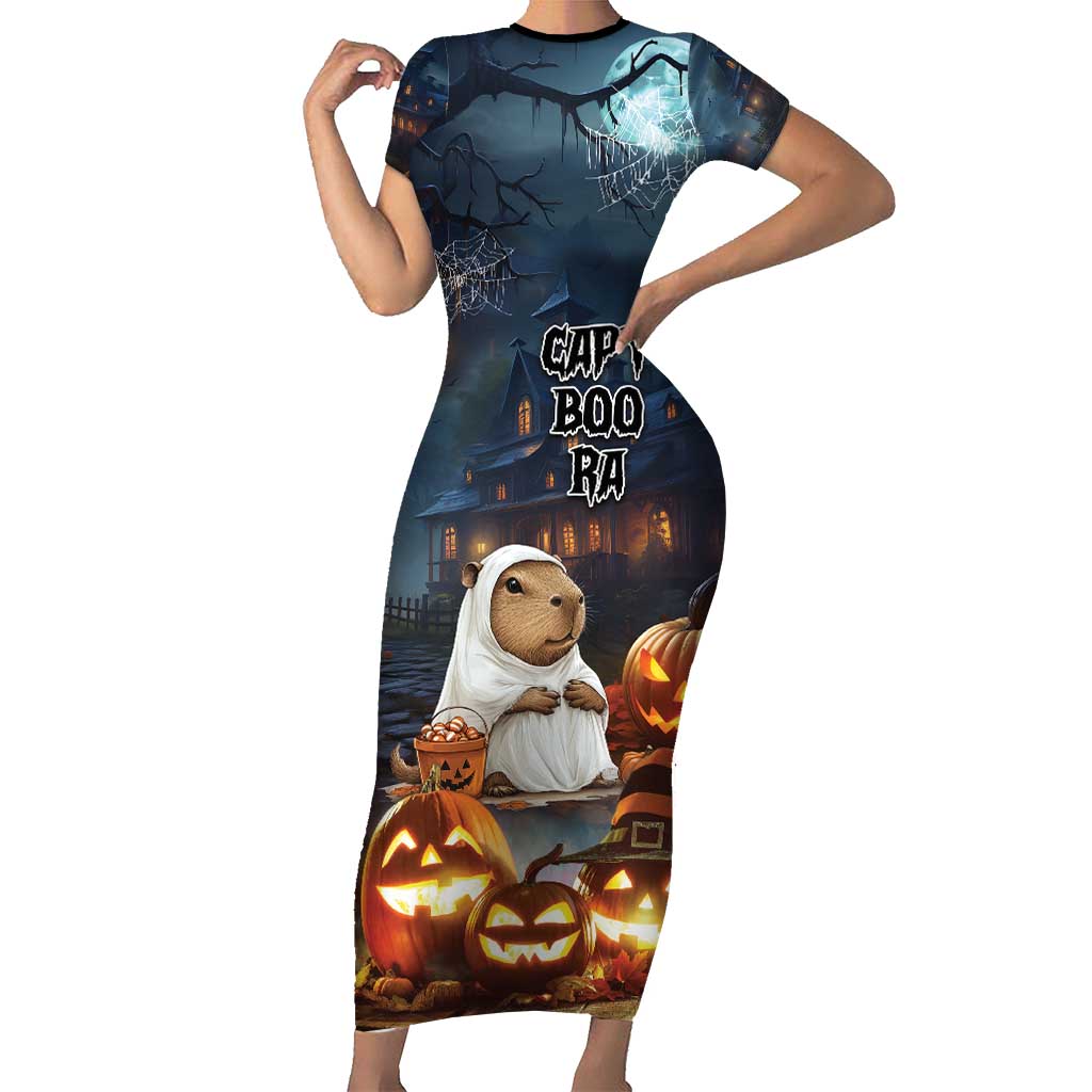 Capy-Boo-Ra Halloween Personalized Short Sleeve Bodycon Dress Capybara Funny Spooky Ghost - Wonder Print Shop
