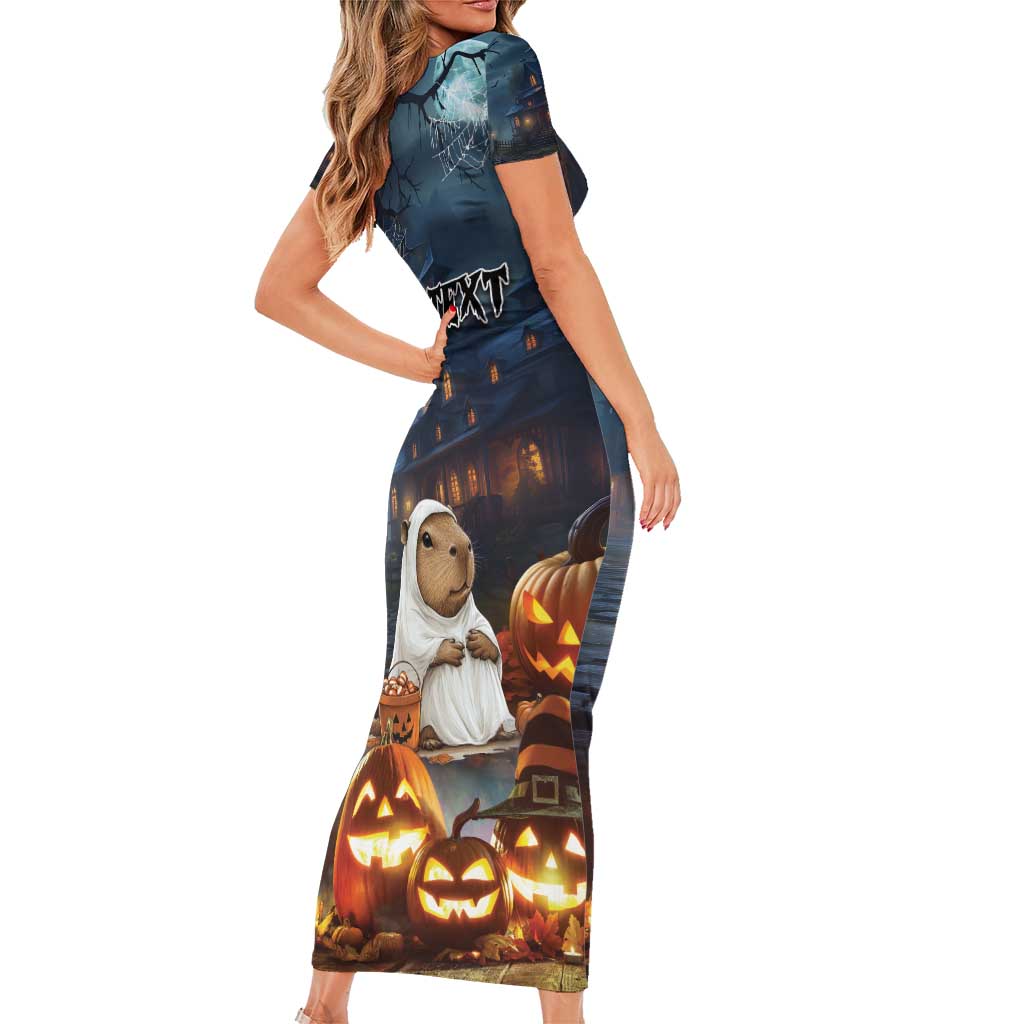 Capy-Boo-Ra Halloween Personalized Short Sleeve Bodycon Dress Capybara Funny Spooky Ghost - Wonder Print Shop