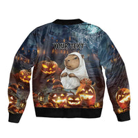 Capy-Boo-Ra Halloween Personalized Sleeve Zip Bomber Jacket Capybara Funny Spooky Ghost - Wonder Print Shop