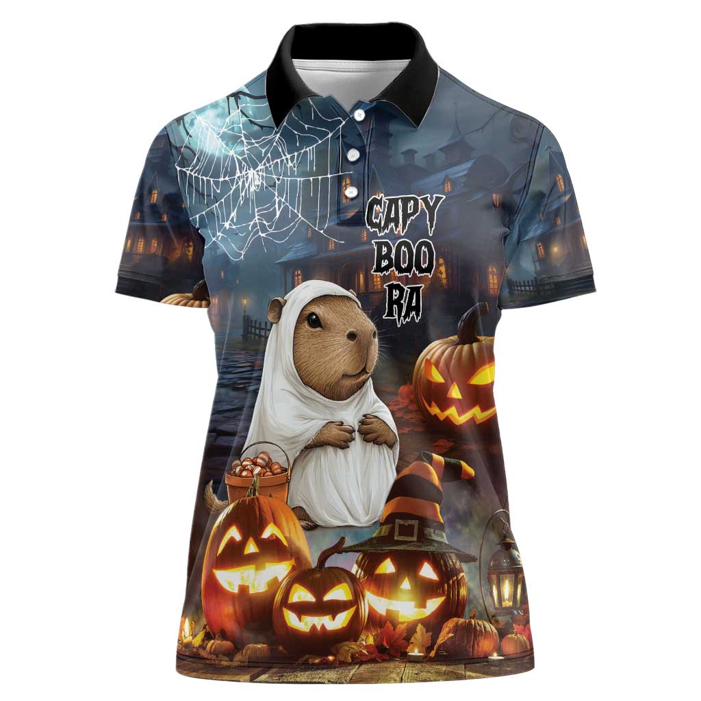 Capy-Boo-Ra Halloween Personalized Women Polo Shirt Capybara Funny Spooky Ghost - Wonder Print Shop