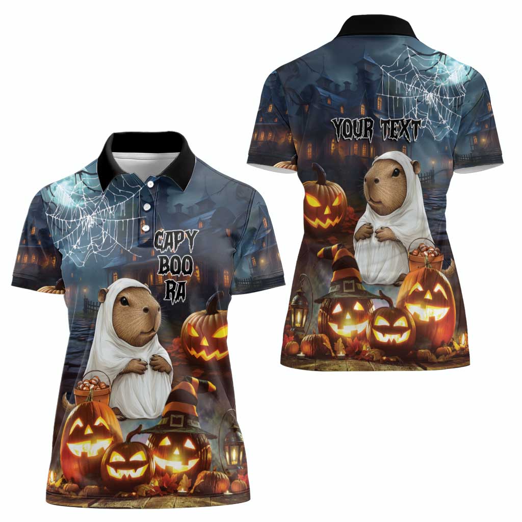 Capy-Boo-Ra Halloween Personalized Women Polo Shirt Capybara Funny Spooky Ghost - Wonder Print Shop
