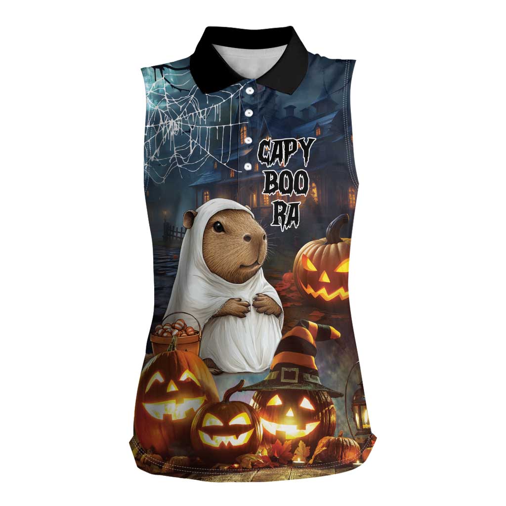 Capy-Boo-Ra Halloween Personalized Women Sleeveless Polo Shirt Capybara Funny Spooky Ghost - Wonder Print Shop