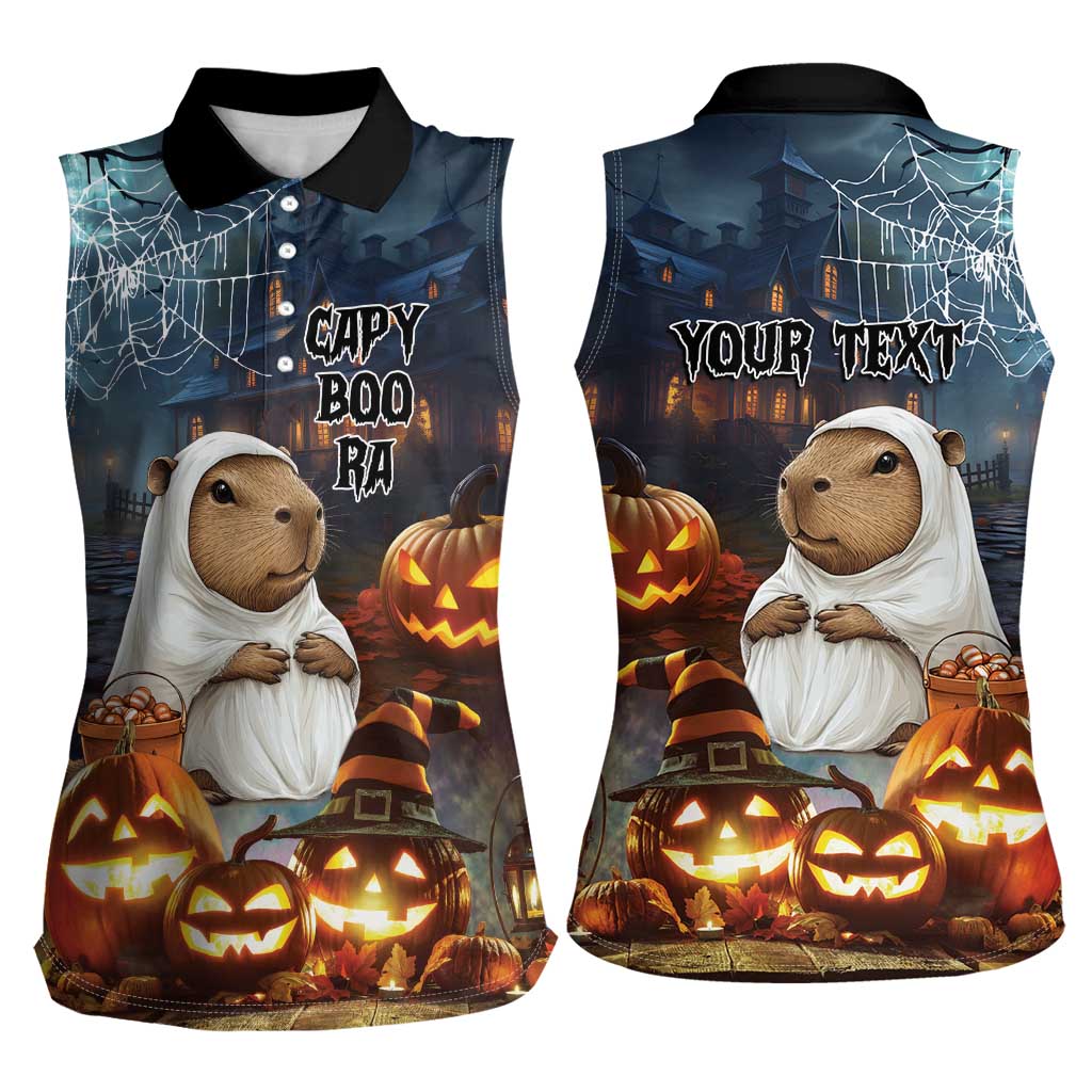 Capy-Boo-Ra Halloween Personalized Women Sleeveless Polo Shirt Capybara Funny Spooky Ghost - Wonder Print Shop