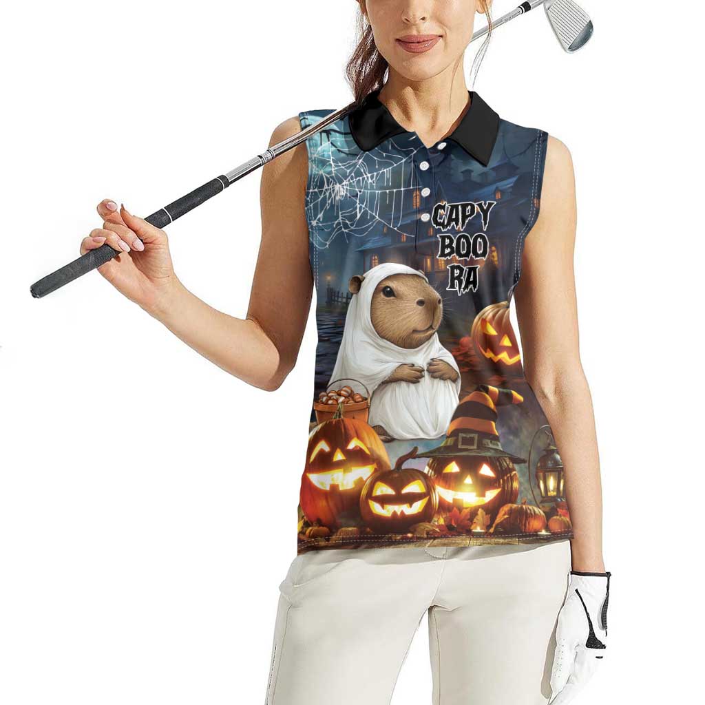 Capy-Boo-Ra Halloween Personalized Women Sleeveless Polo Shirt Capybara Funny Spooky Ghost - Wonder Print Shop