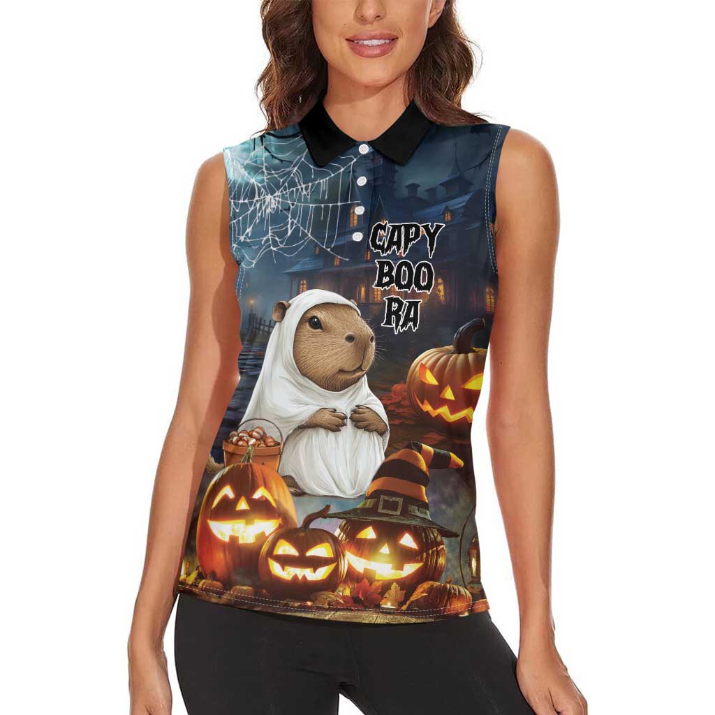 Capy-Boo-Ra Halloween Personalized Women Sleeveless Polo Shirt Capybara Funny Spooky Ghost - Wonder Print Shop
