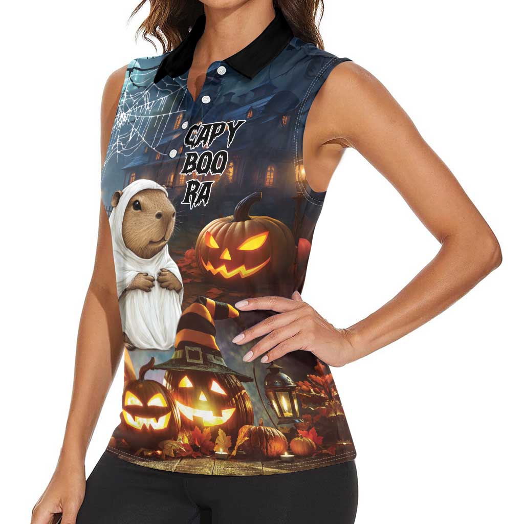 Capy-Boo-Ra Halloween Personalized Women Sleeveless Polo Shirt Capybara Funny Spooky Ghost - Wonder Print Shop