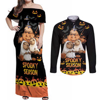 Capy-Boo-Ra Spooky Season Couples Matching Off Shoulder Maxi Dress and Long Sleeve Button Shirt LT9 - Wonder Print Shop