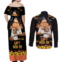 Capy-Boo-Ra Spooky Season Couples Matching Off Shoulder Maxi Dress and Long Sleeve Button Shirt LT9 - Wonder Print Shop