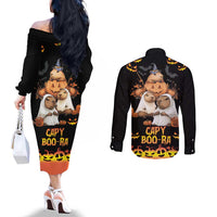 Capy-Boo-Ra Spooky Season Couples Matching Off The Shoulder Long Sleeve Dress and Long Sleeve Button Shirt