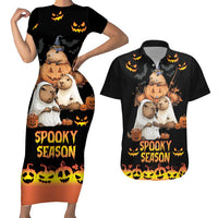 Capy-Boo-Ra Spooky Season Couples Matching Short Sleeve Bodycon Dress and Hawaiian Shirt LT9 - Wonder Print Shop
