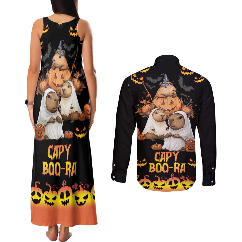 Capy-Boo-Ra Spooky Season Couples Matching Tank Maxi Dress and Long Sleeve Button Shirt LT9 - Wonder Print Shop