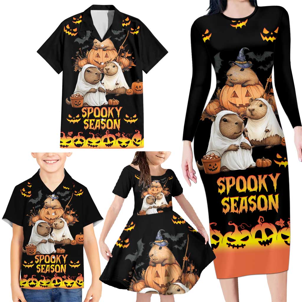 Capy-Boo-Ra Spooky Season Family Matching Long Sleeve Bodycon Dress and Hawaiian Shirt LT9 - Wonder Print Shop