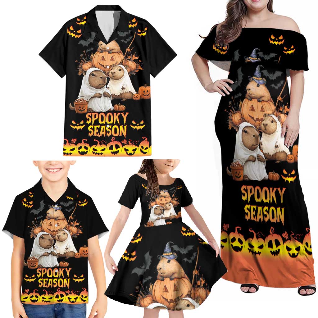 Capy-Boo-Ra Spooky Season Family Matching Off Shoulder Maxi Dress and Hawaiian Shirt LT9 - Wonder Print Shop