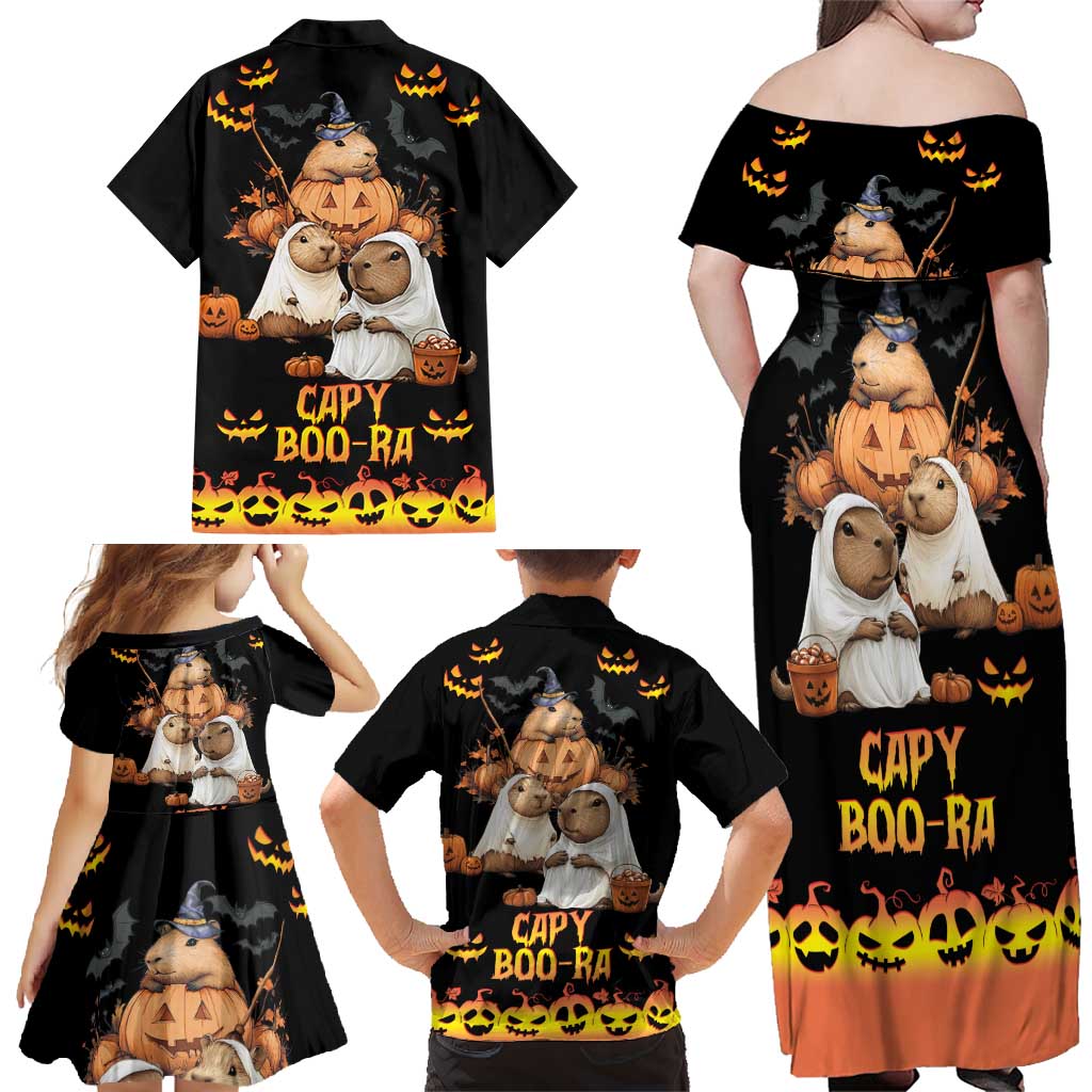Capy-Boo-Ra Spooky Season Family Matching Off Shoulder Maxi Dress and Hawaiian Shirt LT9 - Wonder Print Shop