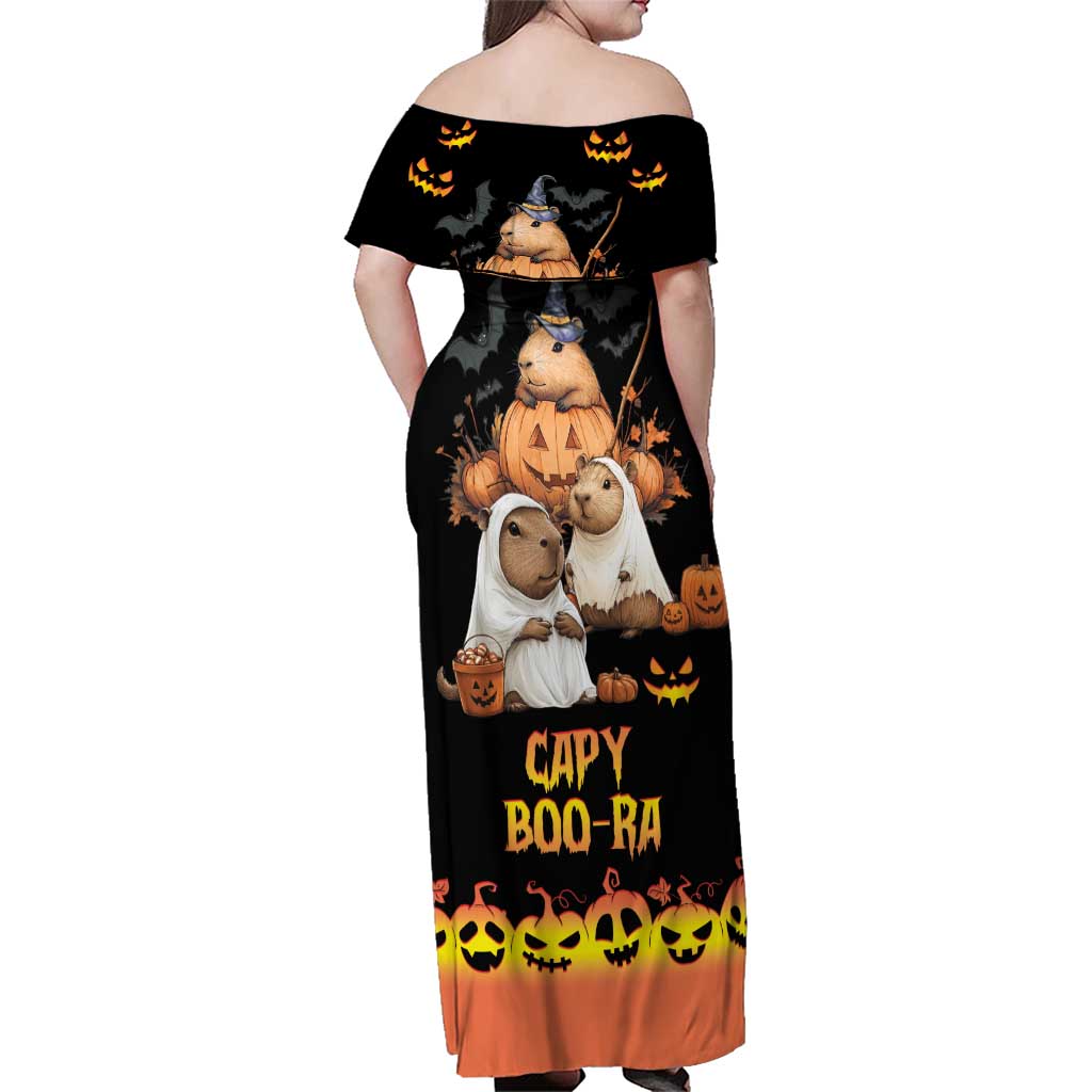 Capy-Boo-Ra Spooky Season Family Matching Off Shoulder Maxi Dress and Hawaiian Shirt LT9 - Wonder Print Shop