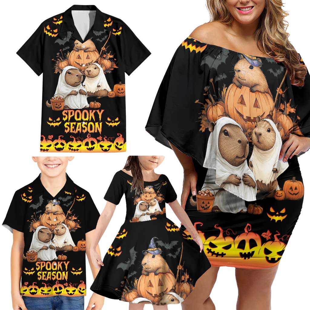 Capy-Boo-Ra Spooky Season Family Matching Off Shoulder Short Dress and Hawaiian Shirt LT9 - Wonder Print Shop
