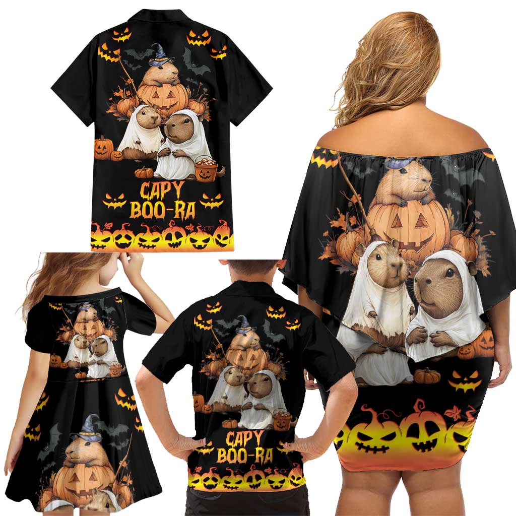 Capy-Boo-Ra Spooky Season Family Matching Off Shoulder Short Dress and Hawaiian Shirt LT9 - Wonder Print Shop