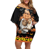 Capy-Boo-Ra Spooky Season Family Matching Off Shoulder Short Dress and Hawaiian Shirt LT9 - Wonder Print Shop