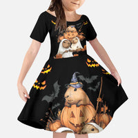 Capy-Boo-Ra Spooky Season Family Matching Short Sleeve Bodycon Dress and Hawaiian Shirt - Wonder Print Shop