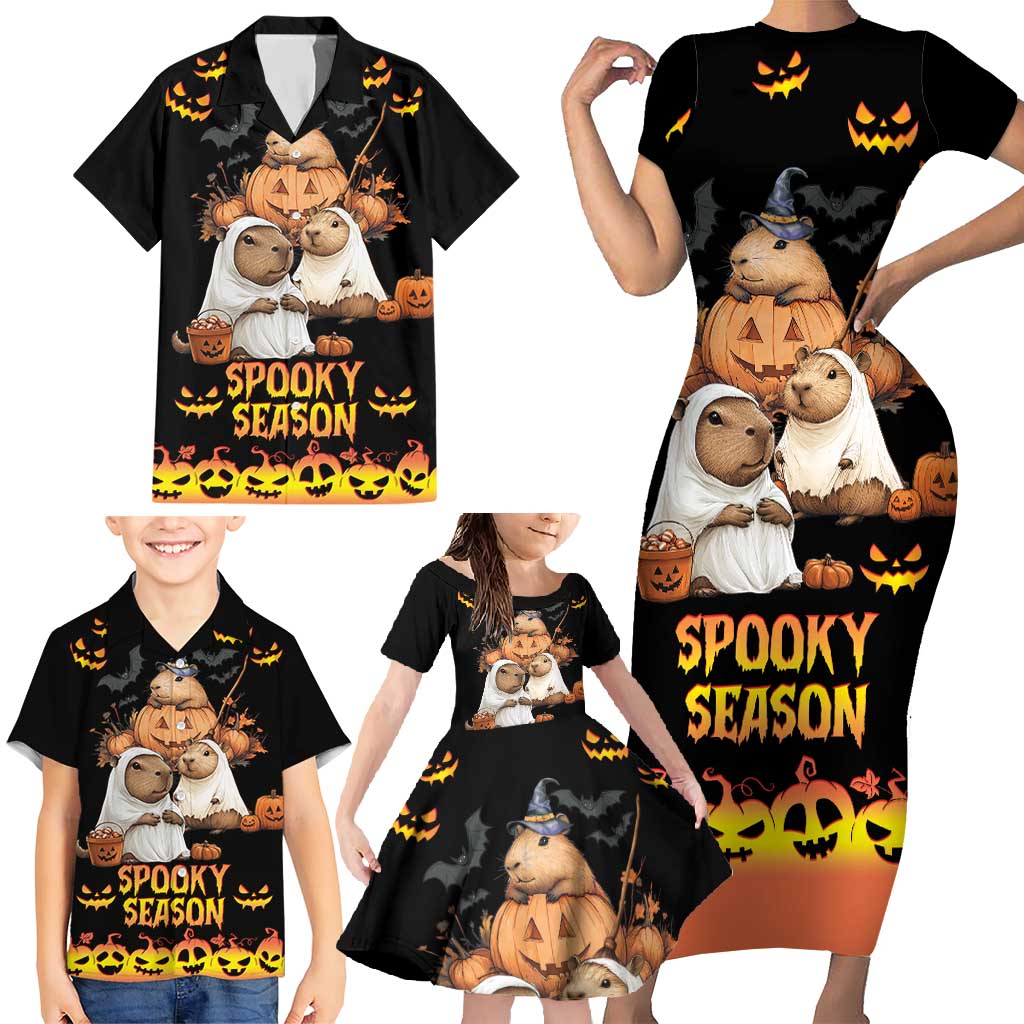 Capy-Boo-Ra Spooky Season Family Matching Short Sleeve Bodycon Dress and Hawaiian Shirt - Wonder Print Shop