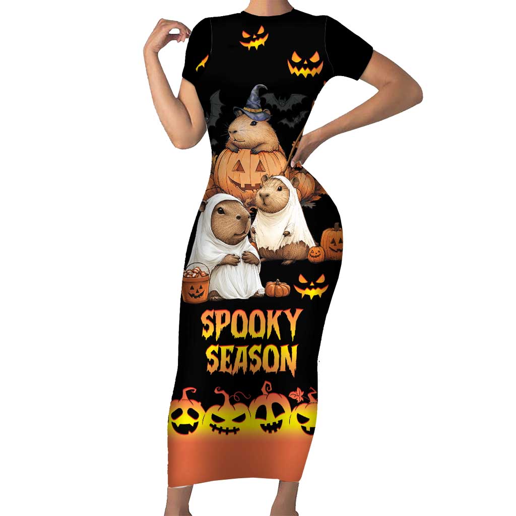 Capy-Boo-Ra Spooky Season Family Matching Short Sleeve Bodycon Dress and Hawaiian Shirt - Wonder Print Shop