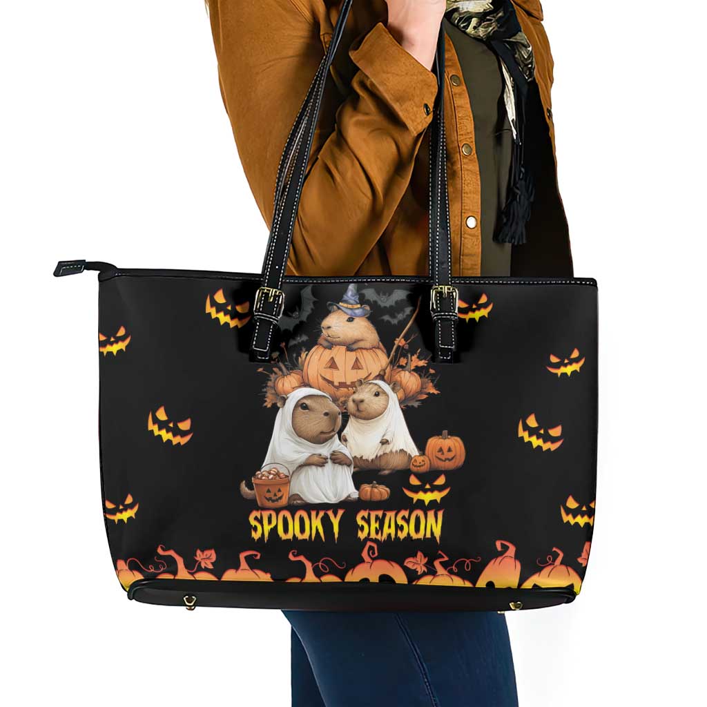 Capy-Boo-Ra Spooky Season Leather Tote Bag - Wonder Print Shop