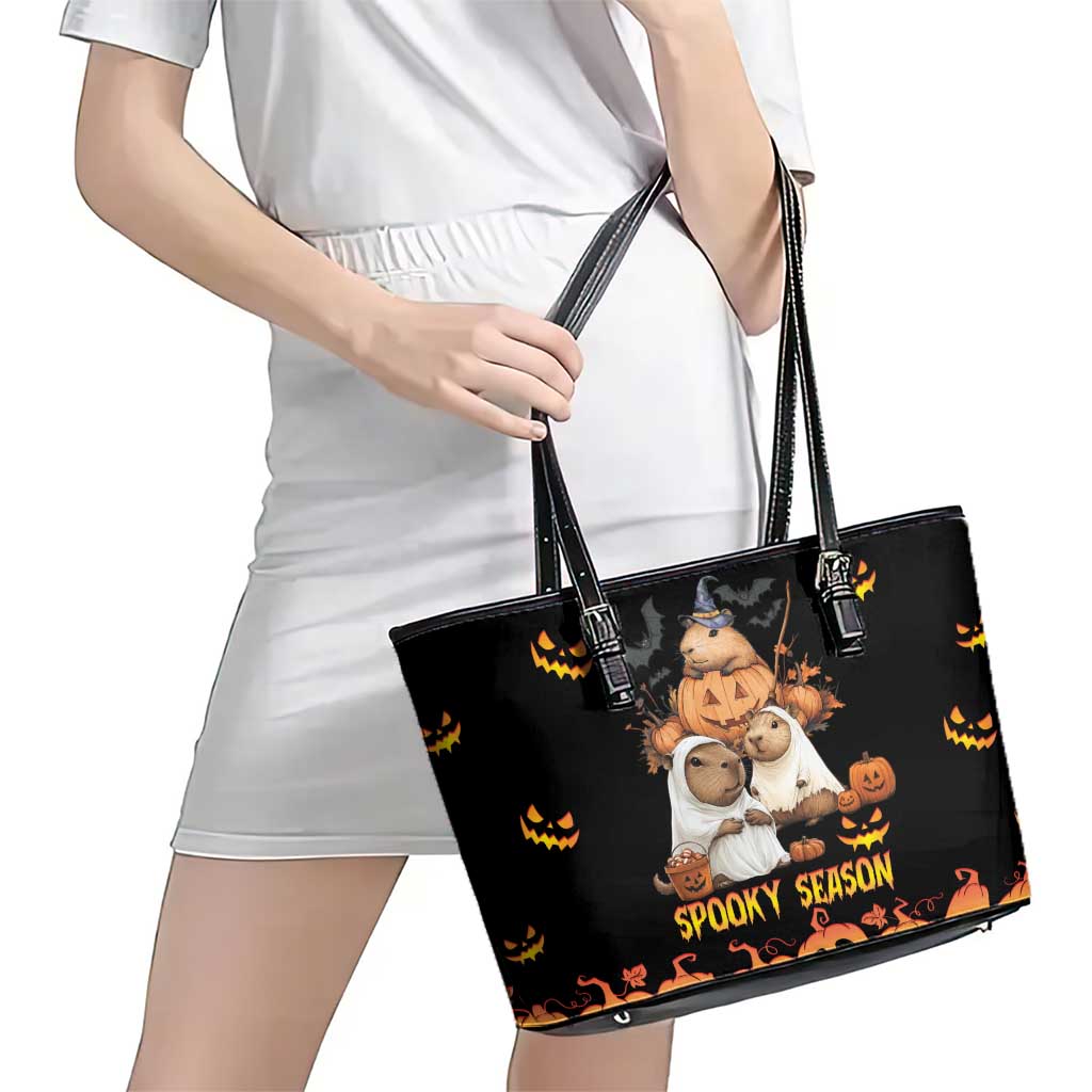 Capy-Boo-Ra Spooky Season Leather Tote Bag - Wonder Print Shop