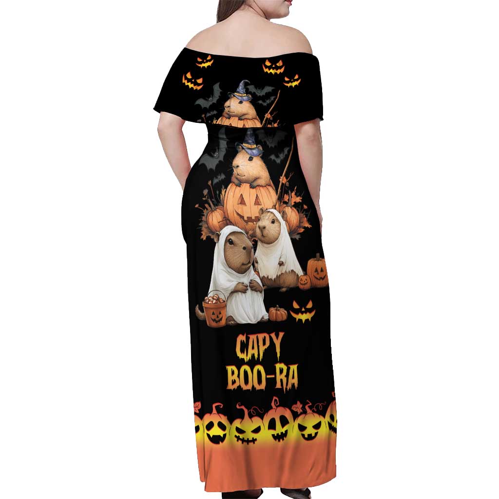 Capy-Boo-Ra Spooky Season Off Shoulder Maxi Dress - Wonder Print Shop
