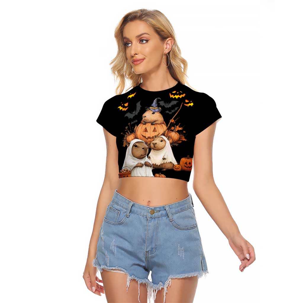 Capy-Boo-Ra Spooky Season Raglan Cropped T Shirt - Wonder Print Shop