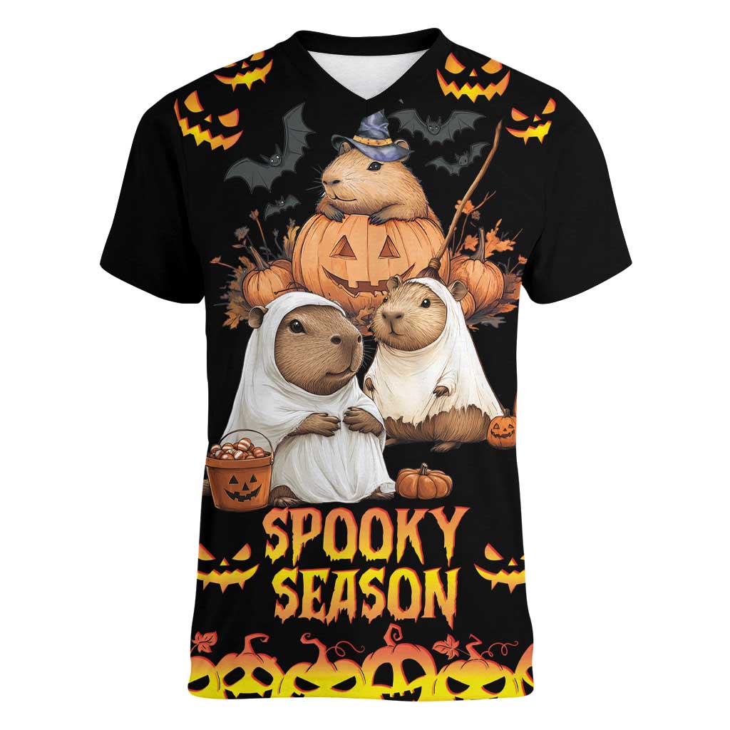 Capy-Boo-Ra Spooky Season Women V-Neck T-Shirt - Wonder Print Shop