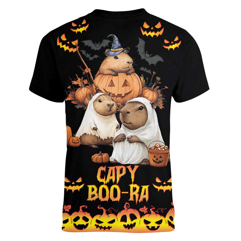 Capy-Boo-Ra Spooky Season Women V-Neck T-Shirt - Wonder Print Shop