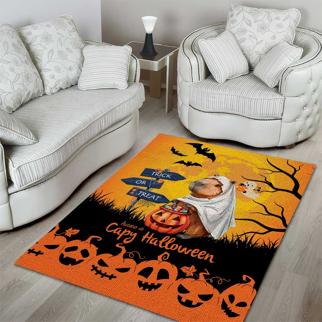 Happy Capy-Boo-Ra Area Rug Capybara Ghost Trick or Treat LT9 - Wonder Print Shop