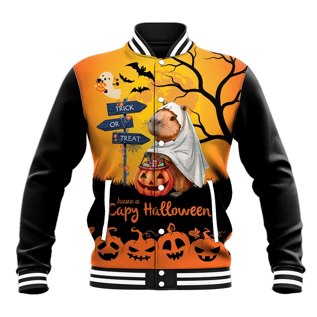 Happy Capy-Boo-Ra Baseball Jacket Capybara Ghost Trick or Treat LT9 - Wonder Print Shop