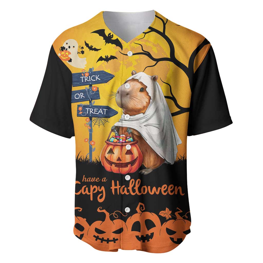 Happy Capy-Boo-Ra Baseball Jersey Capybara Ghost Trick or Treat LT9 - Wonder Print Shop