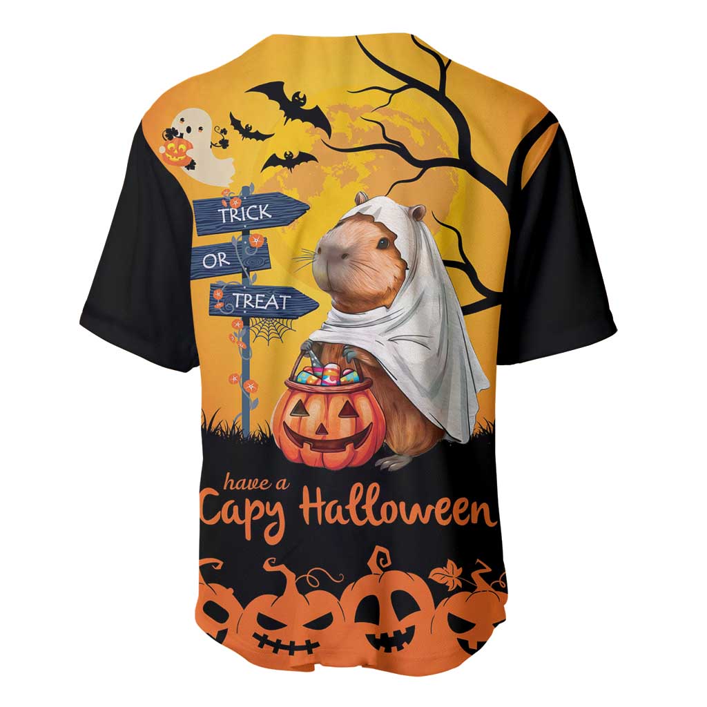 Happy Capy-Boo-Ra Baseball Jersey Capybara Ghost Trick or Treat LT9 - Wonder Print Shop