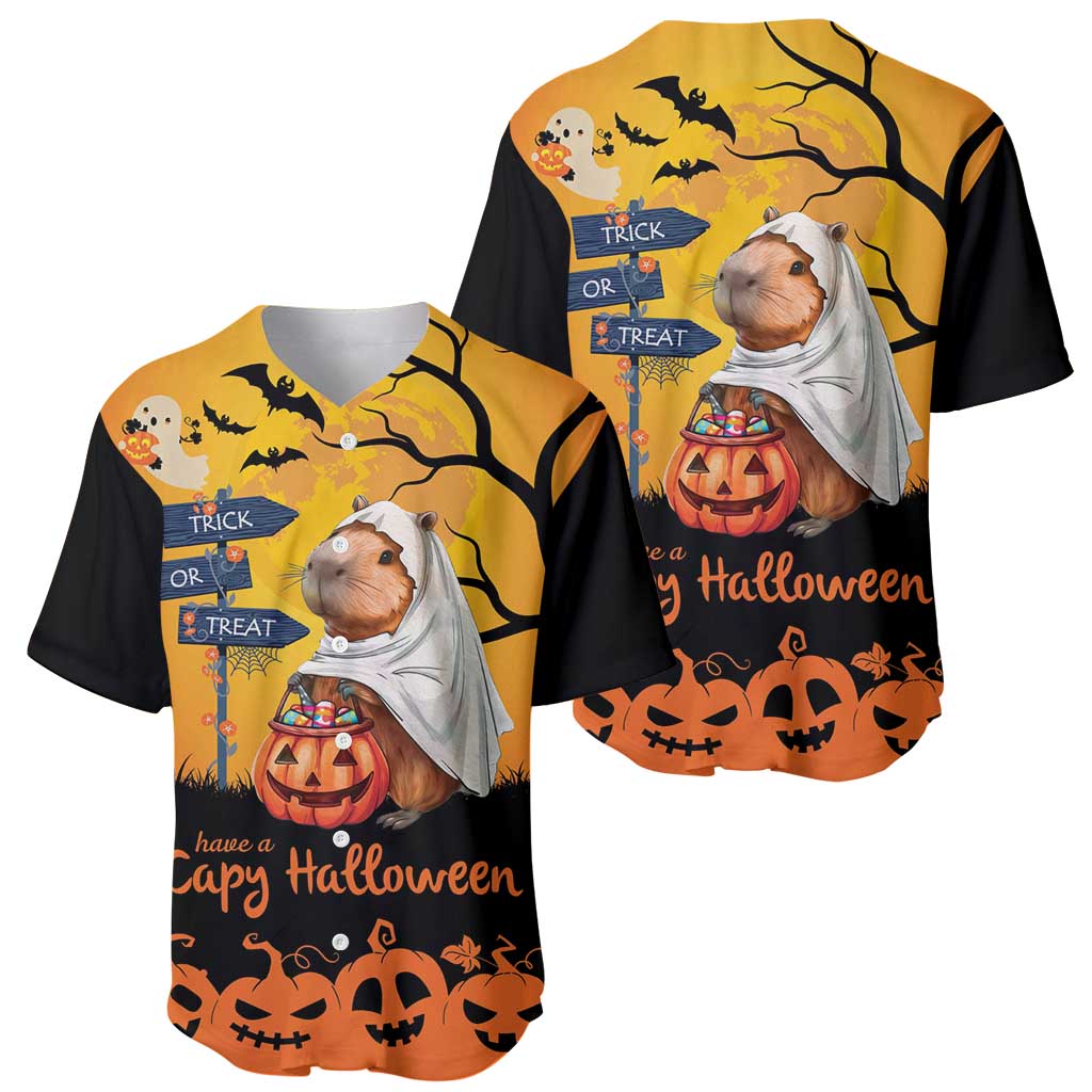 Happy Capy-Boo-Ra Baseball Jersey Capybara Ghost Trick or Treat LT9 - Wonder Print Shop