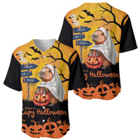 Happy Capy-Boo-Ra Baseball Jersey Capybara Ghost Trick or Treat LT9 - Wonder Print Shop