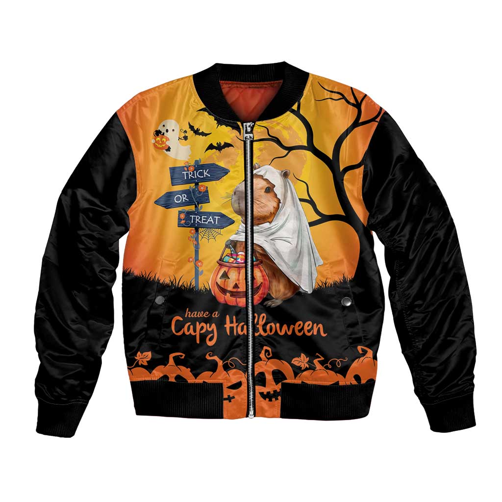 Happy Capy-Boo-Ra Bomber Jacket Capybara Ghost Trick or Treat LT9 - Wonder Print Shop