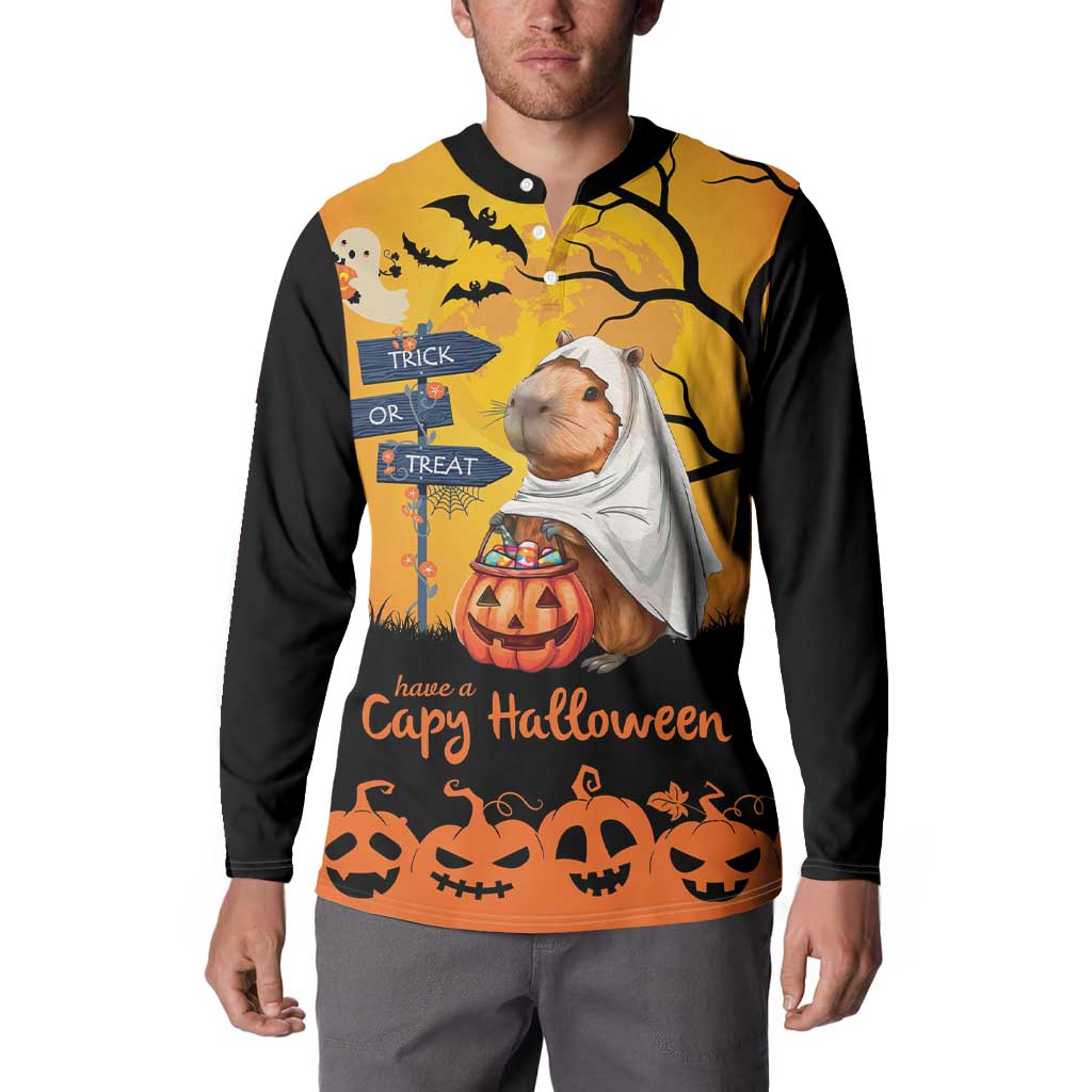 Happy Capy-Boo-Ra Button Sweatshirt Capybara Ghost Trick or Treat LT9 - Wonder Print Shop
