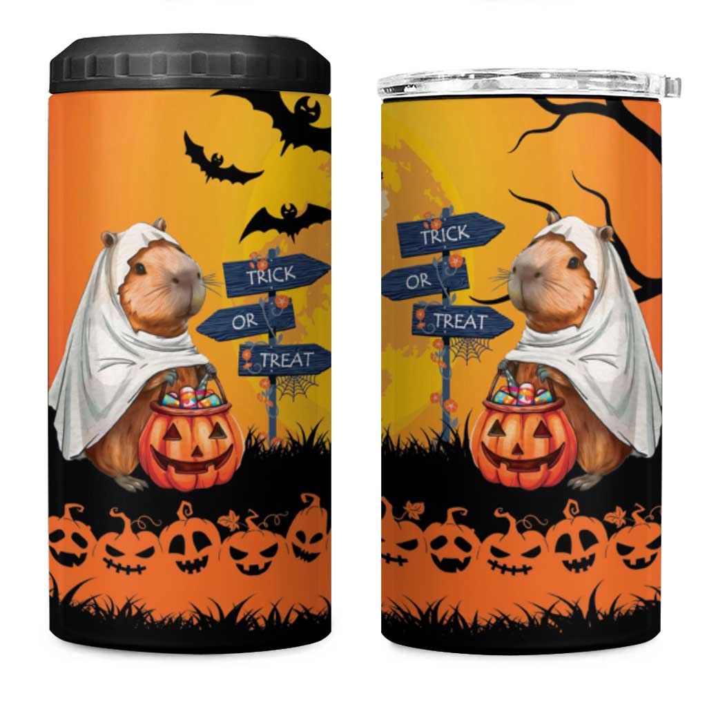 Happy Capy-Boo-ra 4 in 1 Can Cooler Tumbler Capybara Ghost Trick or Treat LT9 - Wonder Print Shop