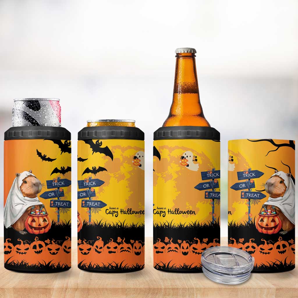 Happy Capy-Boo-ra 4 in 1 Can Cooler Tumbler Capybara Ghost Trick or Treat LT9 - Wonder Print Shop