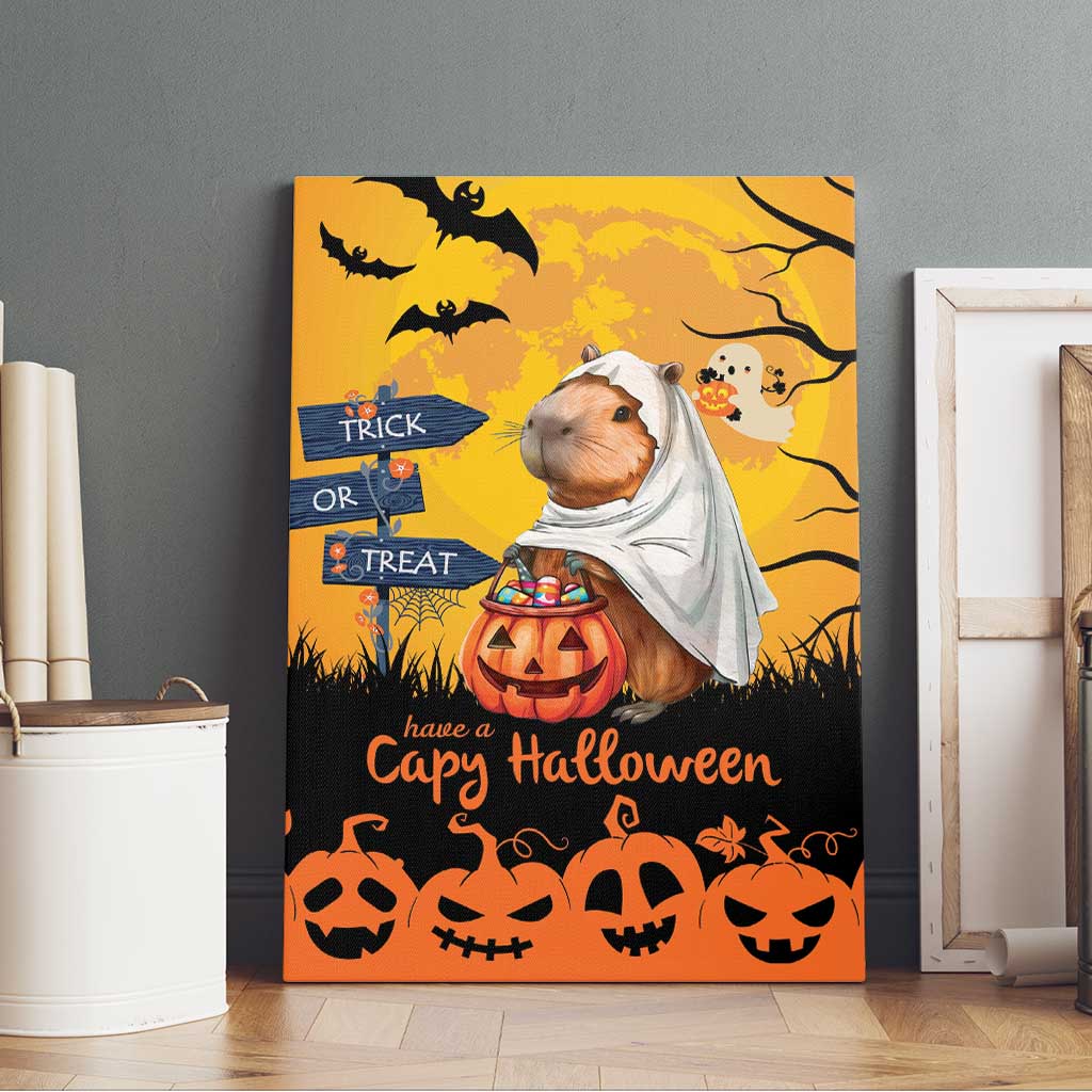 Happy Capy-Boo-Ra Canvas Wall Art Capybara Ghost Trick or Treat LT9 - Wonder Print Shop