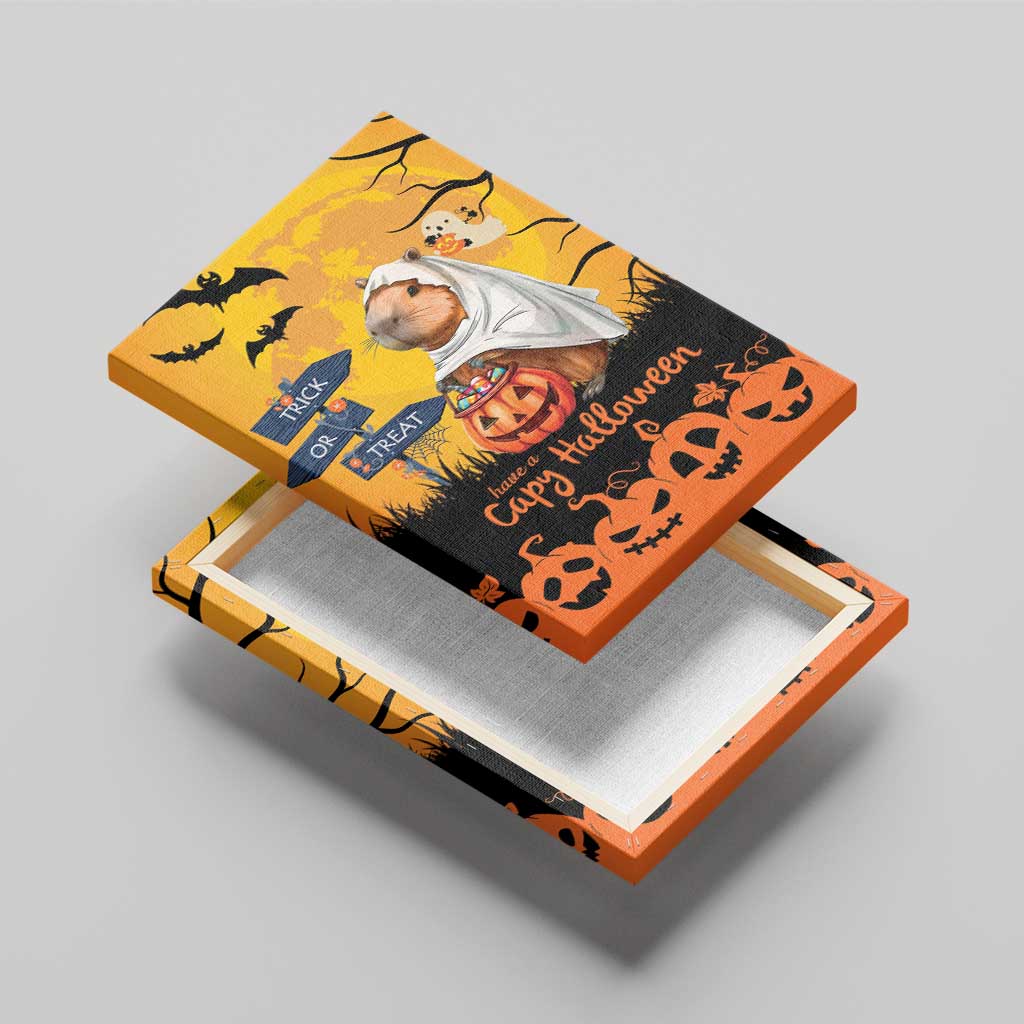 Happy Capy-Boo-Ra Canvas Wall Art Capybara Ghost Trick or Treat LT9 - Wonder Print Shop