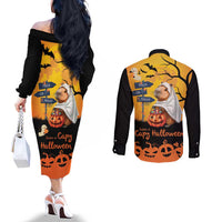 Happy Capy-Boo-Ra Couples Matching Off The Shoulder Long Sleeve Dress and Long Sleeve Button Shirt Capybara Ghost Trick or Treat