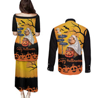 Happy Capy-Boo-Ra Couples Matching Puletasi and Long Sleeve Button Shirt Capybara Ghost Trick or Treat LT9 - Wonder Print Shop