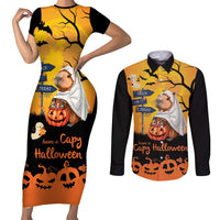 Happy Capy-Boo-Ra Couples Matching Short Sleeve Bodycon Dress and Long Sleeve Button Shirt Capybara Ghost Trick or Treat LT9 - Wonder Print Shop