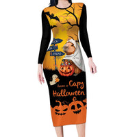 Happy Capy-Boo-Ra Family Matching Long Sleeve Bodycon Dress and Hawaiian Shirt Capybara Ghost Trick or Treat LT9 - Wonder Print Shop