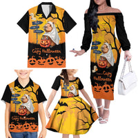 Happy Capy-Boo-Ra Family Matching Off The Shoulder Long Sleeve Dress and Hawaiian Shirt Capybara Ghost Trick or Treat - Wonder Print Shop